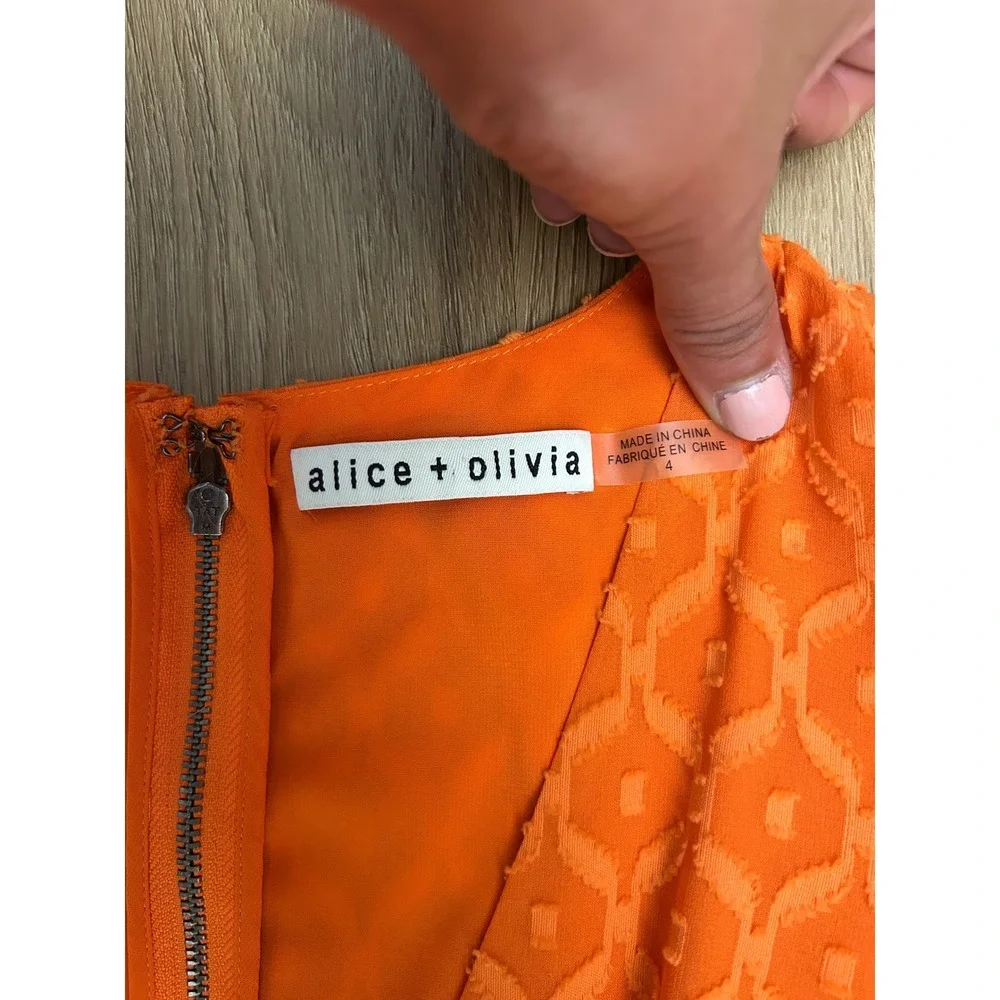 Alice + Olivia Markita Orange Silk Blend Geometric Ruffle Mini Dress sienna 4 - Picture 3 of 8